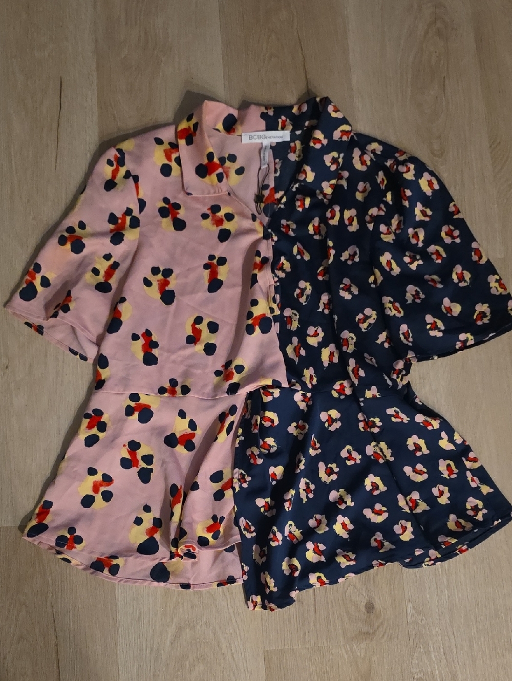 BCBGeneration Asymmetrical Split Neck Peplum Blouse
